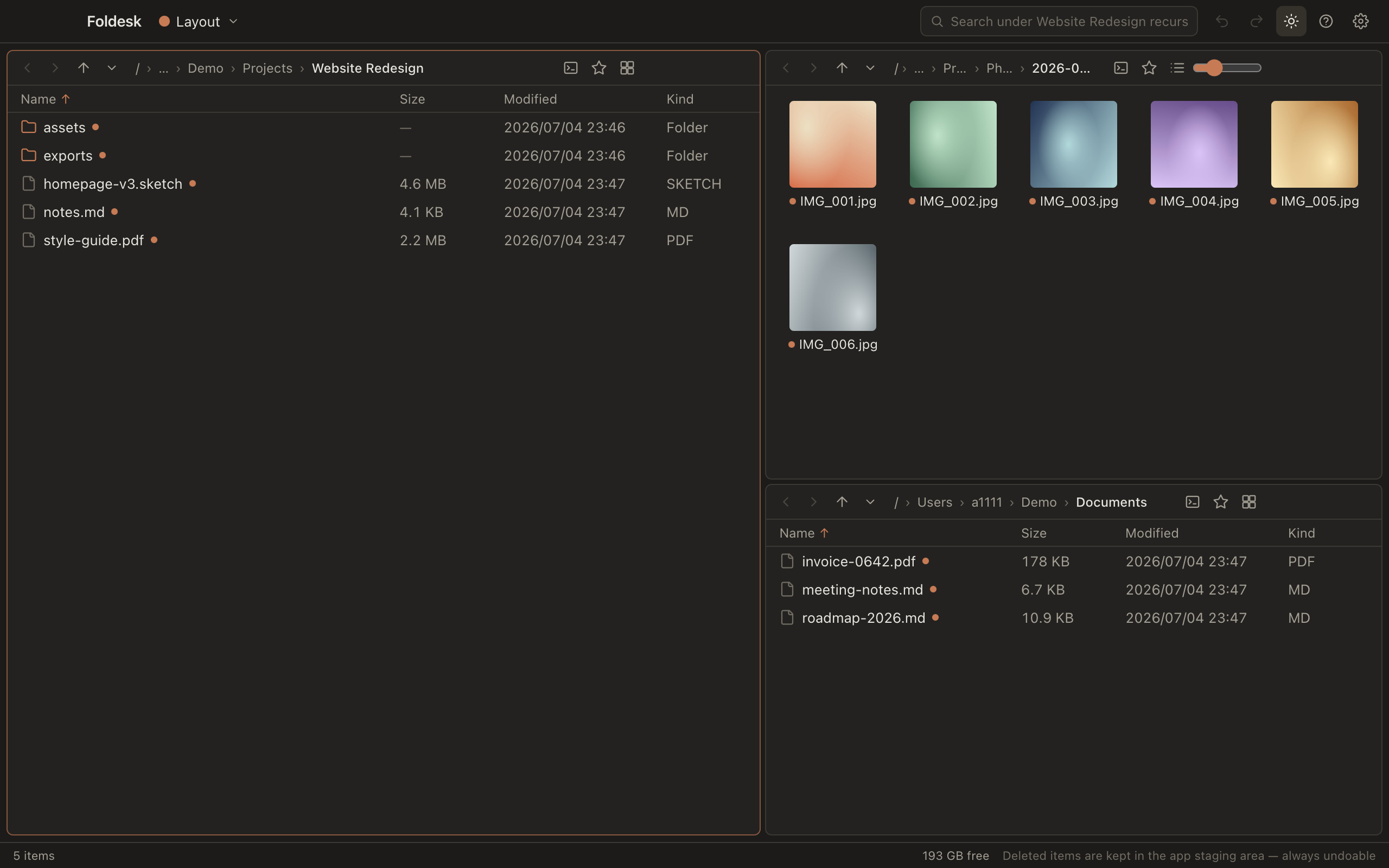 Foldesk — dark theme